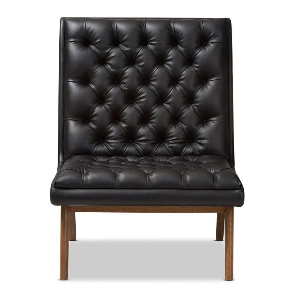 Baxton Studio Baxton Studio Annetha Lounge Chair - Mid-Century Modern Black Faux Leather with Walnut Legs BBT5272-Pine Black-CC
