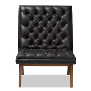 Baxton Studio Baxton Studio Annetha Lounge Chair - Mid-Century Modern Black Faux Leather with Walnut Legs BBT5272-Pine Black-CC