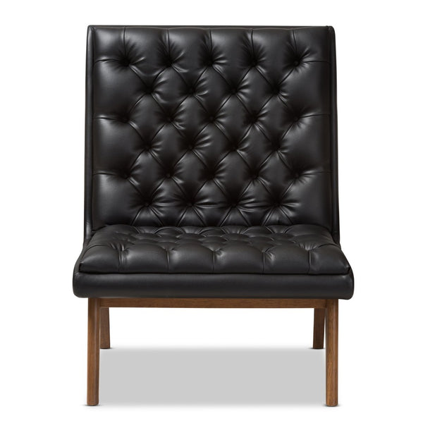 Baxton Studio Baxton Studio Annetha Lounge Chair - Mid-Century Modern Black Faux Leather with Walnut Legs BBT5272-Pine Black-CC