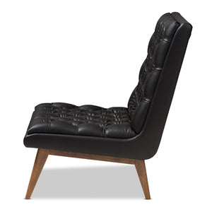 Baxton Studio Baxton Studio Annetha Lounge Chair - Mid-Century Modern Black Faux Leather with Walnut Legs BBT5272-Pine Black-CC