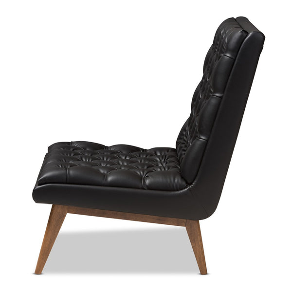 Baxton Studio Baxton Studio Annetha Lounge Chair - Mid-Century Modern Black Faux Leather with Walnut Legs BBT5272-Pine Black-CC