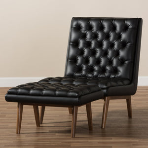 Baxton Studio Baxton Studio Annetha Mid-Century Modern Chair & Ottoman Set - Luxurious Black Faux Leather Comfort BBT5272-Pine Black Set