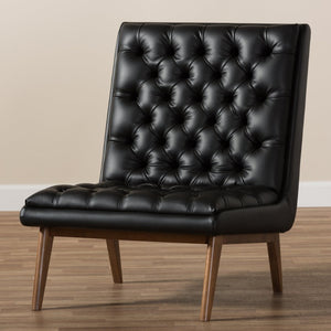 Baxton Studio Baxton Studio Annetha Lounge Chair - Mid-Century Modern Black Faux Leather with Walnut Legs BBT5272-Pine Black-CC