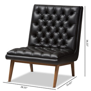 Baxton Studio Baxton Studio Annetha Lounge Chair - Mid-Century Modern Black Faux Leather with Walnut Legs BBT5272-Pine Black-CC