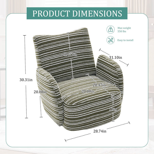 English Elm Modern Boucle 360° Swivel Leisure Chair with High‑Resilience Sponge, Supportive Curve, 550lb Capacity Olive Green W395P355490