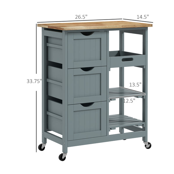 English Elm HOMCOM Mobile Kitchen Island with Drop Leaf Breakfast Bar, Rubberwood Top, Locking Casters & Storage Gray W2225P217385