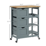 English Elm Homcom Rolling Kitchen Island Cart, Bar Serving Cart, Compact Trolley On Wheels With Wood Top, Shelves & Drawers For Home Dining Area, Gray