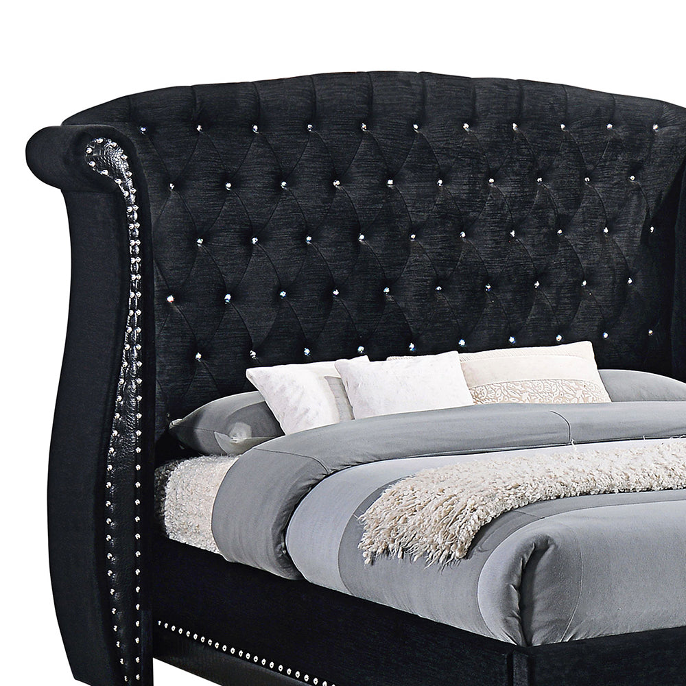 English Elm Tamsin Opulent Black Queen Bed with Luxe Button-Tufted Arched Headboard and Silver Nailhead Trim B062S00823