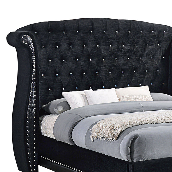 English Elm Tamsin Opulent Black Queen Bed with Luxe Button-Tufted Arched Headboard and Silver Nailhead Trim B062S00823