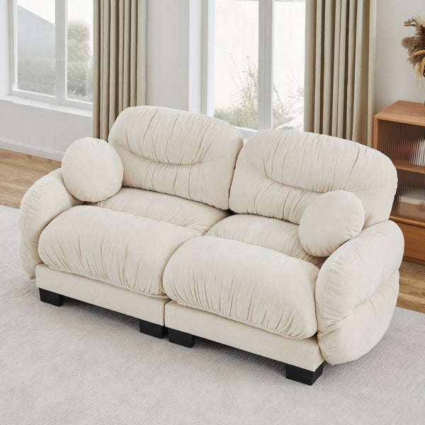 English Elm Pleated Chenille Two Seater Modular Sofa with Curved Armrests and Ergonomic Foam Cushions Beige W5656S00037