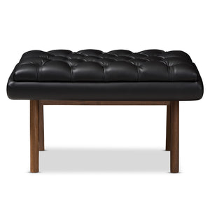 Baxton Studio Baxton Studio Annetha Modern Black Faux Leather Ottoman with Walnut Legs for Stylish Comfort & Durability BBT5273-Pine Black-Stool