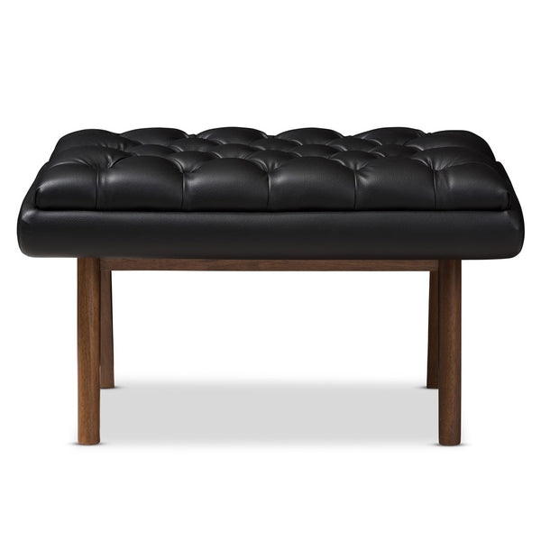 Baxton Studio Baxton Studio Annetha Modern Black Faux Leather Ottoman with Walnut Legs for Stylish Comfort & Durability BBT5273-Pine Black-Stool