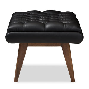 Baxton Studio Baxton Studio Annetha Modern Black Faux Leather Ottoman with Walnut Legs for Stylish Comfort & Durability BBT5273-Pine Black-Stool