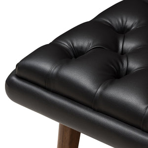 Baxton Studio Baxton Studio Annetha Modern Black Faux Leather Ottoman with Walnut Legs for Stylish Comfort & Durability BBT5273-Pine Black-Stool