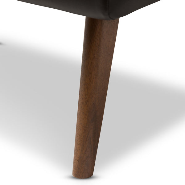 Baxton Studio Baxton Studio Annetha Modern Black Faux Leather Ottoman with Walnut Legs for Stylish Comfort & Durability BBT5273-Pine Black-Stool