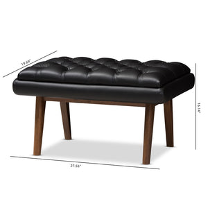 Baxton Studio Baxton Studio Annetha Modern Black Faux Leather Ottoman with Walnut Legs for Stylish Comfort & Durability BBT5273-Pine Black-Stool