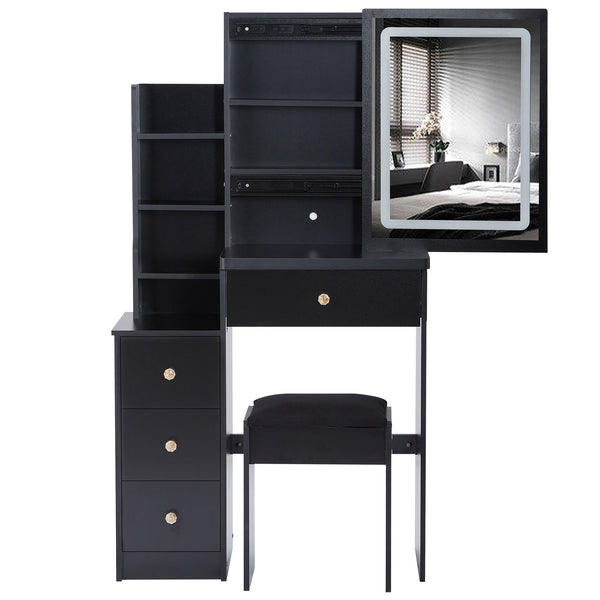 English Elm 29.2" Compact Vanity Set With Led Mirror, Cushioned Stool & Ample Storage For Small Spaces W936P202365
