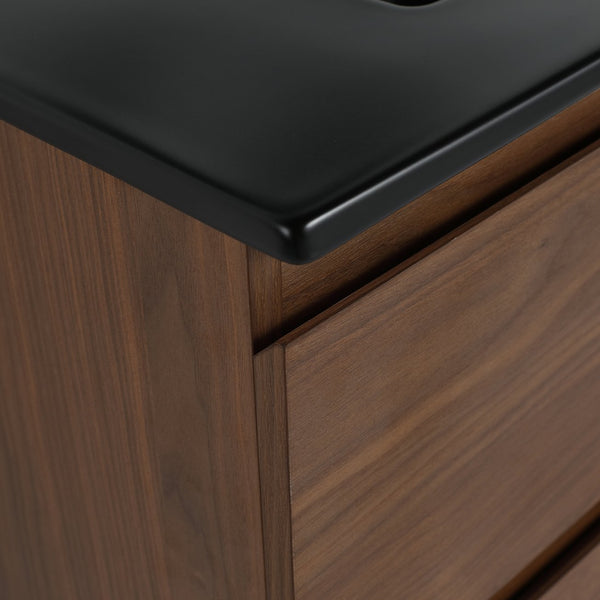 English Elm 30" Wall-Mounted Bathroom Vanity With Black Ceramic Sink & Soft-Close Drawers For Modern Spaces W999S00195