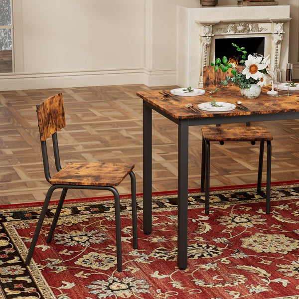 English Elm 5-Piece Modern Dining Set for Small Spaces — 43.3" MDF Top Table with Metal Frame and 4 Chairs, Easy Clean Brown W578133461