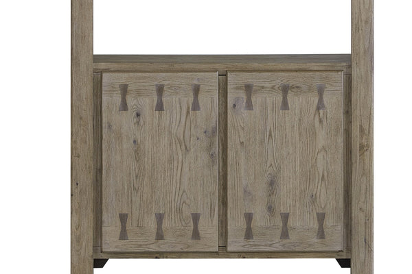 English Elm English Knotty Oak Veneer Tall Bookcase with Bowtie Inlay and Soft Close Doors B2699P443214