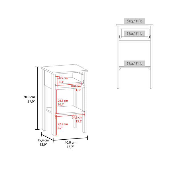 English Elm White Modern 1-Drawer Nightstand with Open Shelf, Compact Melamine Bedside Storage for Small Rooms (27.6"H) B062P380073