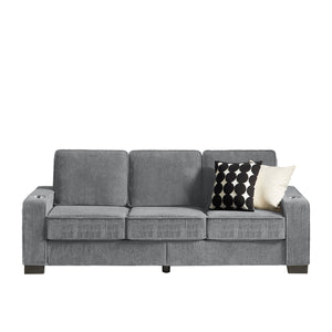 English Elm 83.86"Corduroy comfy sofa with resilient sponge & spring cushions, stylish modern 3-seater for living spaces Gray W1359P215066