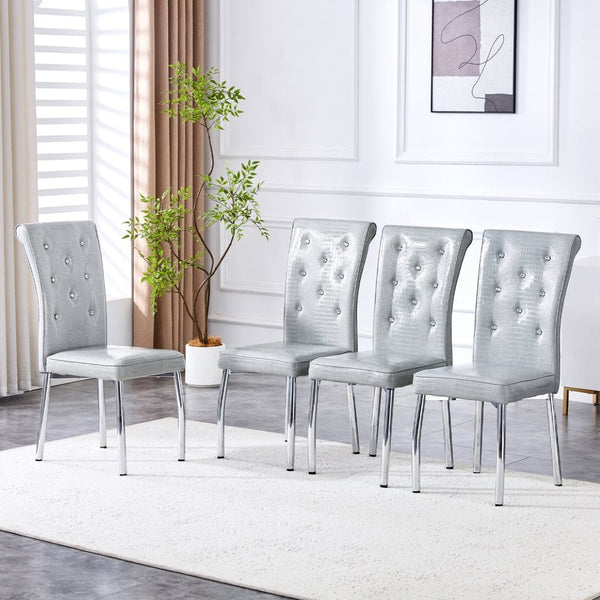 English Elm A Set of 2 Crystal Button Faux Leather Dining Chairs with Embossed Croc Texture W3226P340254