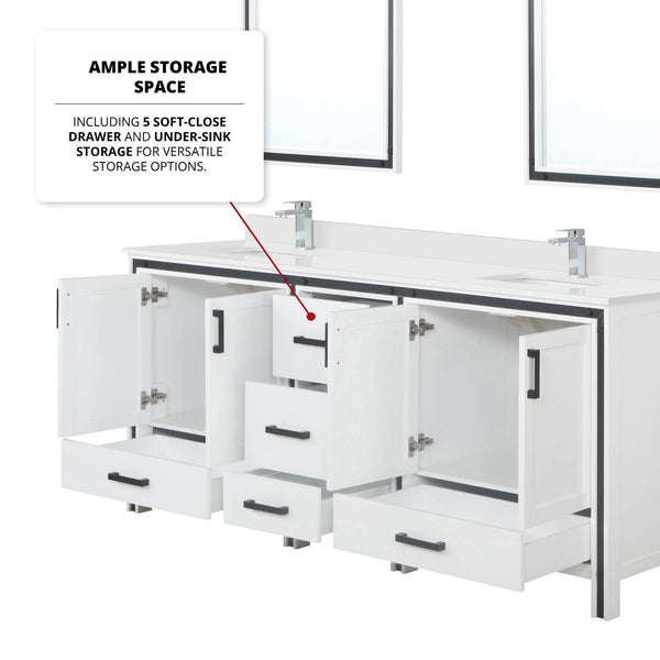 English Elm White Double Bath Vanity 80" W x 22" D with Cultured Marble Scratch‑Resistant Top, Faucet & Mirrors B2731S01144