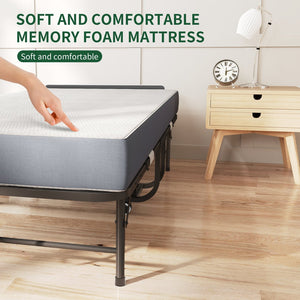 English Elm 75" Folding Bed with 5" Memory Foam for Tall Adults, Adjustable 3.15" Headboard, 450lb Frame, Wheels T2398P403871