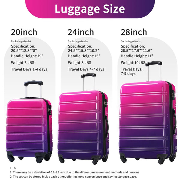 English Elm Hardshell Polycarbonate 3 Piece Luggage Set Spinner Wheels Tsa Lock Expandable Travel Multicolor Purple N732P184448Z