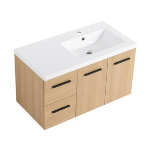 English Elm 36" Floating Bathroom Vanity Light Oak Gel Coat Sink Modular Storage Cabinet W3450S00084