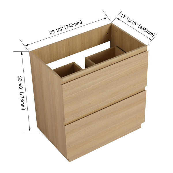 English Elm 30" Modern Bathroom Vanity without Sink – 30" Freestanding Engineered Wood Cabinet with Dual Drawers, Waterproof Finish, Easy Assembly Oak W1972P188250