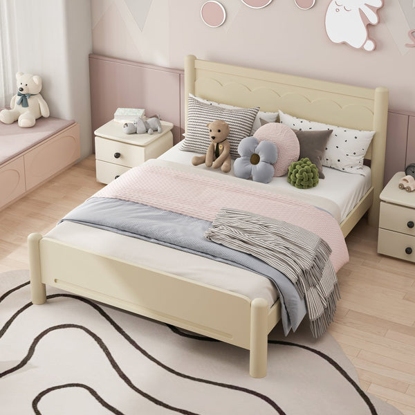 English Elm Queen Platform Bed Frame - Solid Rubberwood Construction, 10 Slats Support, No Box Spring Needed, Stylish Headboard and Under-Bed Storage Space Beige+Natural 63.39 L x 18.7 W x 4.53 H W1716S00023