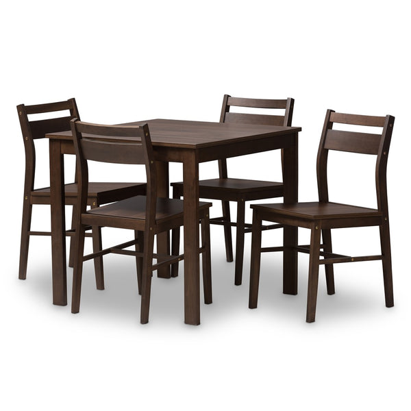 Baxton Studio Baxton Lovy Modern 5-Piece Walnut Dining Set for Small Spaces, Ideal for Apartments & Breakfast Nooks Lovy Dining Set
