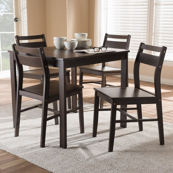 Baxton Studio Baxton Lovy Modern 5-Piece Walnut Dining Set for Small Spaces, Ideal for Apartments & Breakfast Nooks Lovy Dining Set