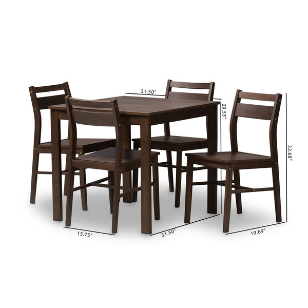 Baxton Studio Baxton Lovy Modern 5-Piece Walnut Dining Set for Small Spaces, Ideal for Apartments & Breakfast Nooks Lovy Dining Set