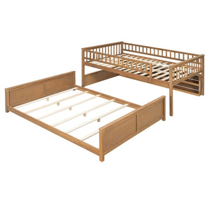 English Elm Full Xl Over Queen Bunk Bed Pinewood Frame with Led Lights Shelving Pegboard Brown LT000279AAP