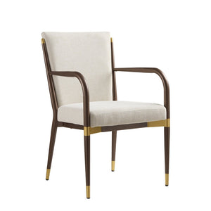 English Elm Modern Gold Accent Iron Frame Dining Arm Chairs Upholstered Set of Two for Elegant Spaces Brown+Beige N771P345830W