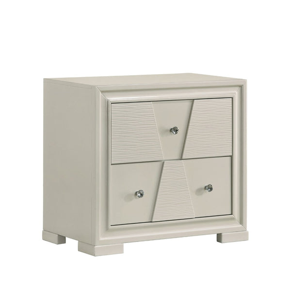 English Elm Textured Geometric Nightstand Solid Rubberwood White Lacquer Dovetail Drawer Bedroom B2741P433337
