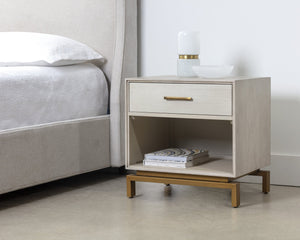 Sunpan Valencia Nightstand - Luxurious Eucalyptus & Oak Design with Brass Hardware for Elegant Bedrooms