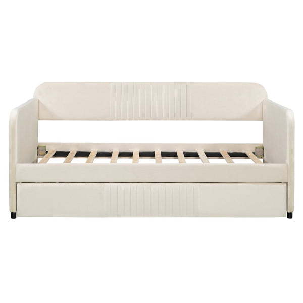 English Elm Upholstered Velvet Twin Daybed with Pull Out Trundle Sofa for Guest or Kids Room LP100127AAA