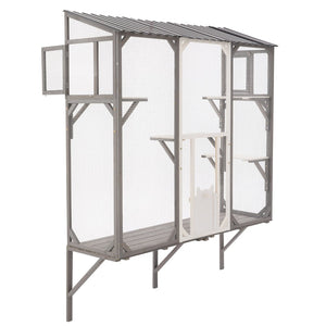 English Elm Outdoor Fir Wood Window Catio Enclosure with Four Climbing Platforms for Cats Grey,White N719P418371K