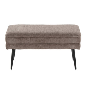 English Elm Neapolitan Contemporary Storage Bench - Stylish Black Metal Frame & Plush Brown Fabric Seating B202P223619