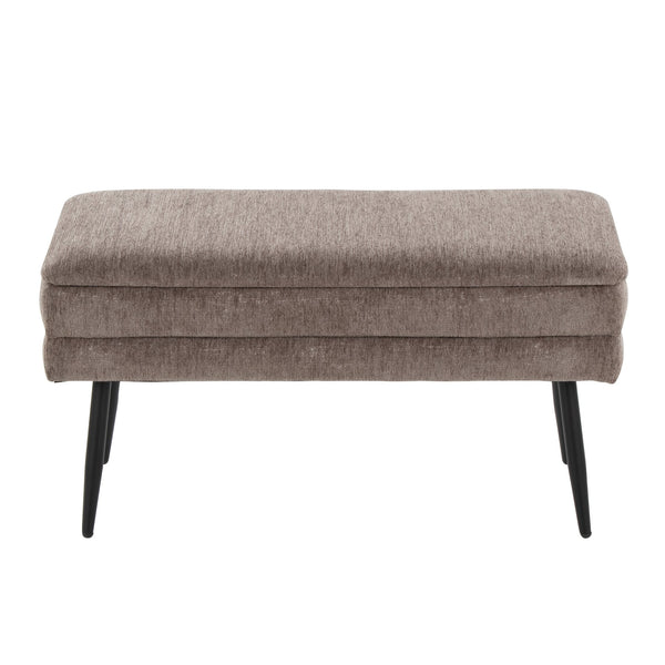 English Elm Neapolitan Contemporary Storage Bench - Stylish Black Metal Frame & Plush Brown Fabric Seating B202P223619