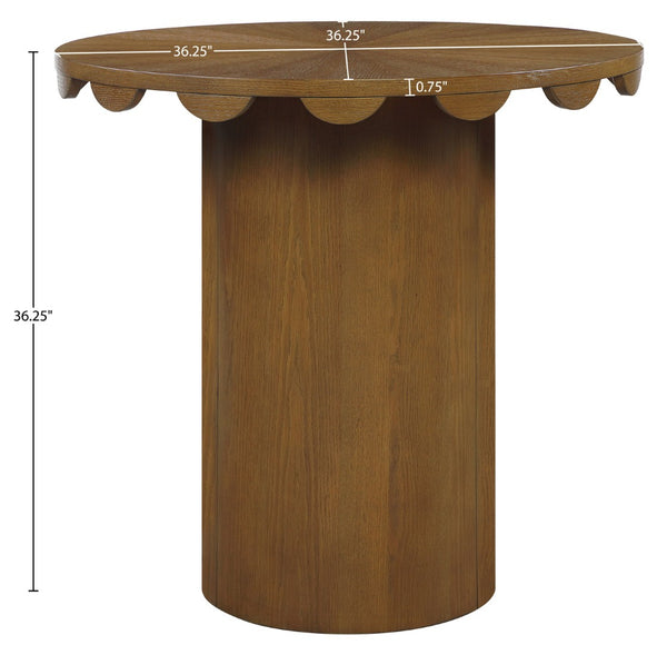 Meridian Furniture Dahlia Art Deco Scalloped Oak Veneer Cane Counter Height Table for Dining or Bar Use Brown 793Brown-T