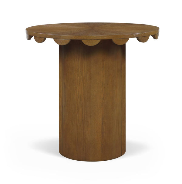 Meridian Furniture Dahlia Art Deco Scalloped Oak Veneer Cane Counter Height Table for Dining or Bar Use Brown 793Brown-T