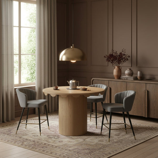 Meridian Furniture Dahlia Art Deco Scalloped Oak Veneer Cane Counter Height Table for Dining or Bar Use Natural 793Natural-T