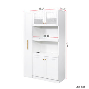 English Elm Kitchen Farmhouse Pantry Cabinet With Multi-Tier Pull-Out Shelves & 4 Doors For Organized Storage W331S00173