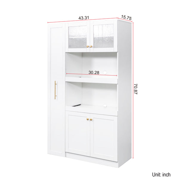 English Elm Kitchen Farmhouse Pantry Cabinet With Multi-Tier Pull-Out Shelves & 4 Doors For Organized Storage W331S00173