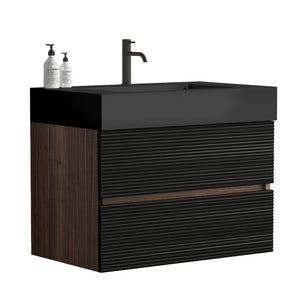 English Elm Alice Floating Bathroom Vanity Rosewood Finish Engineered Stone Basin Triple Drawer W1865S00185